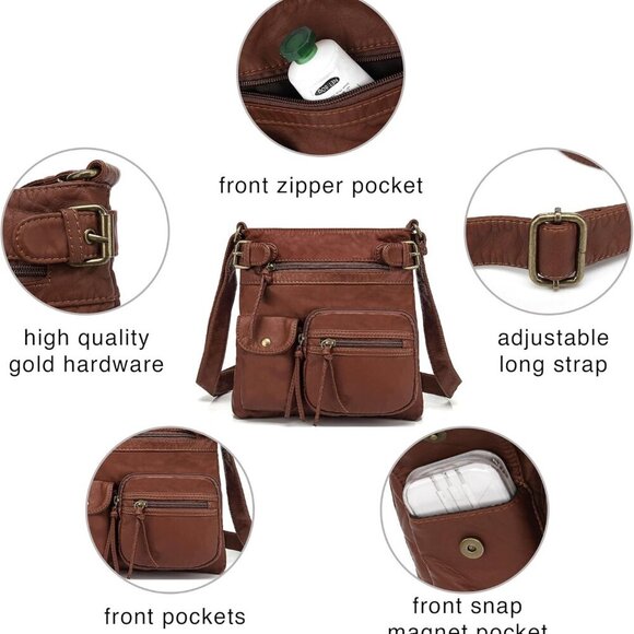 Crossbody Bags for Women Purses and Handbags Multi Pocket Shoulder Bag Faux Leat - Picture 5 of 8